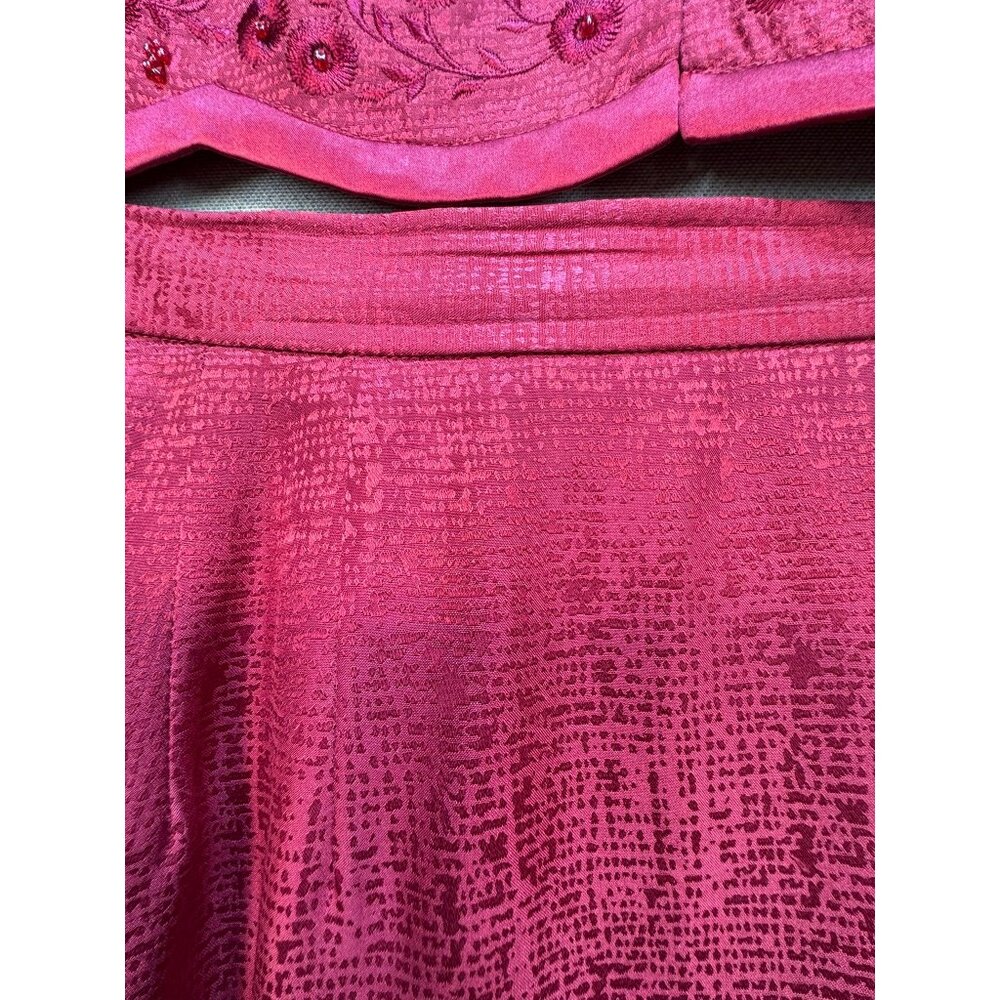 Papell Petites 2-Piece Silk Skirt Suit Set Size 6P Fuchsia - Picture 8 of 16